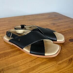 Portland Leather Patina Black Leather Criss Cross Slingback Sandals Size 8